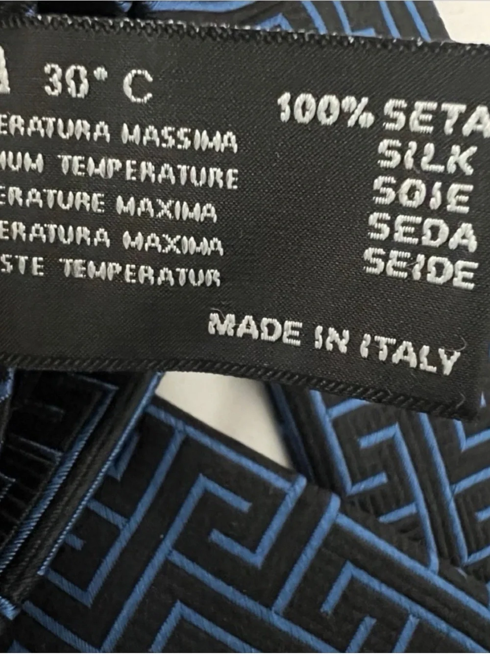 Versace Medusa Silk Tie Blue Black Greca Greek Key Baroque Vintage 59” Italy